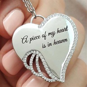 A Piece of my Heart is in Heaven Angel Wing Neckla